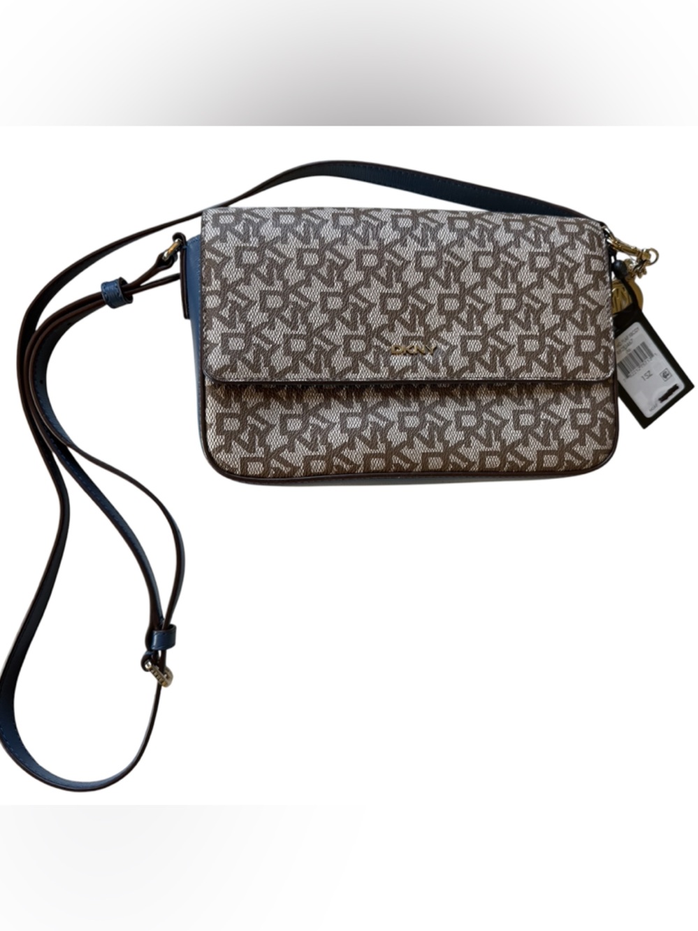 NWT DKNY Beige/Brown Monogram Crossbody with Gold Hardware & Gold Charm - Picture 6 of 6